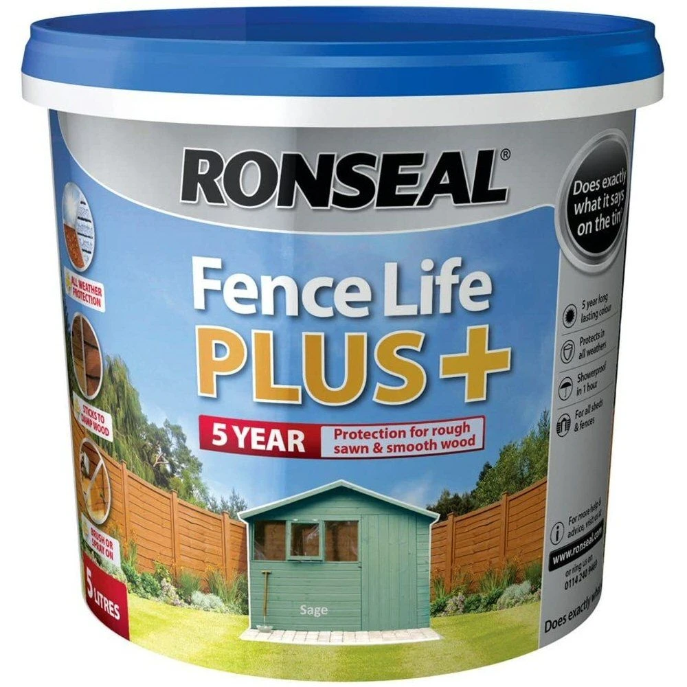 Ronseal 5 Litre Sage Green Fence Life Plus Paint 1 Ronseal 5 Litre Sage Green Fence Life Plus Paint