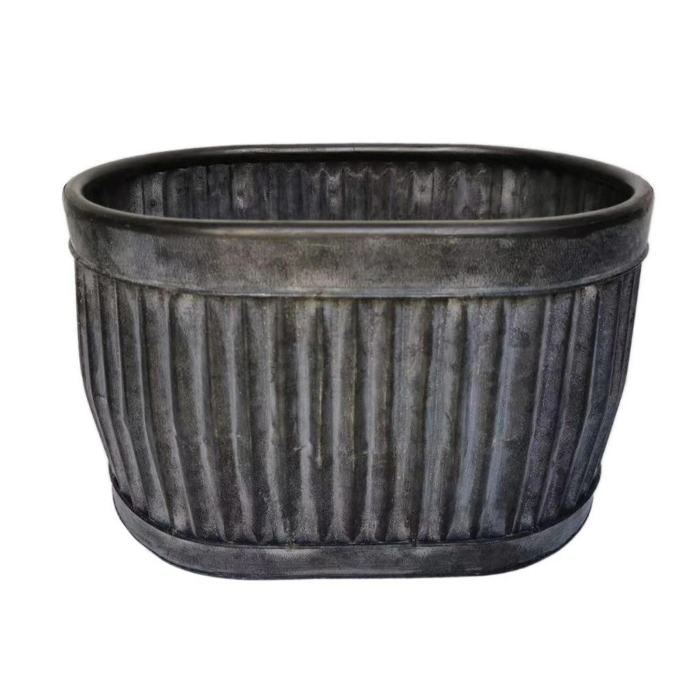 Woodlodge 51cm Rustic Pewter Ribbed Trough 1 Woodlodge 51cm Rustic Pewter Ribbed Trough