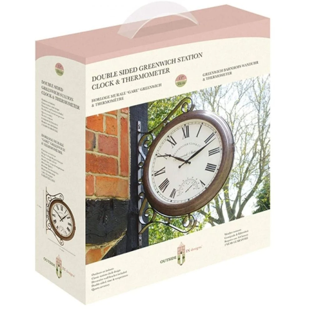 Outside In 15" Greenwich Station Wall Clock & Thermometer 1 Outside In 15" Greenwich Station Wall Clock & Thermometer
