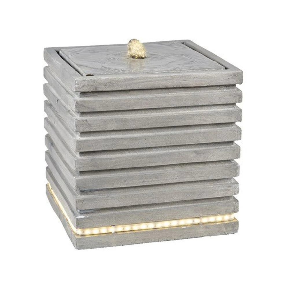 Lumineo 35cm Light Grey Modern Square Ribbed Water Fountain With LEDs 1 Lumineo 35cm Light Grey Modern Square Ribbed Water Fountain With LEDs